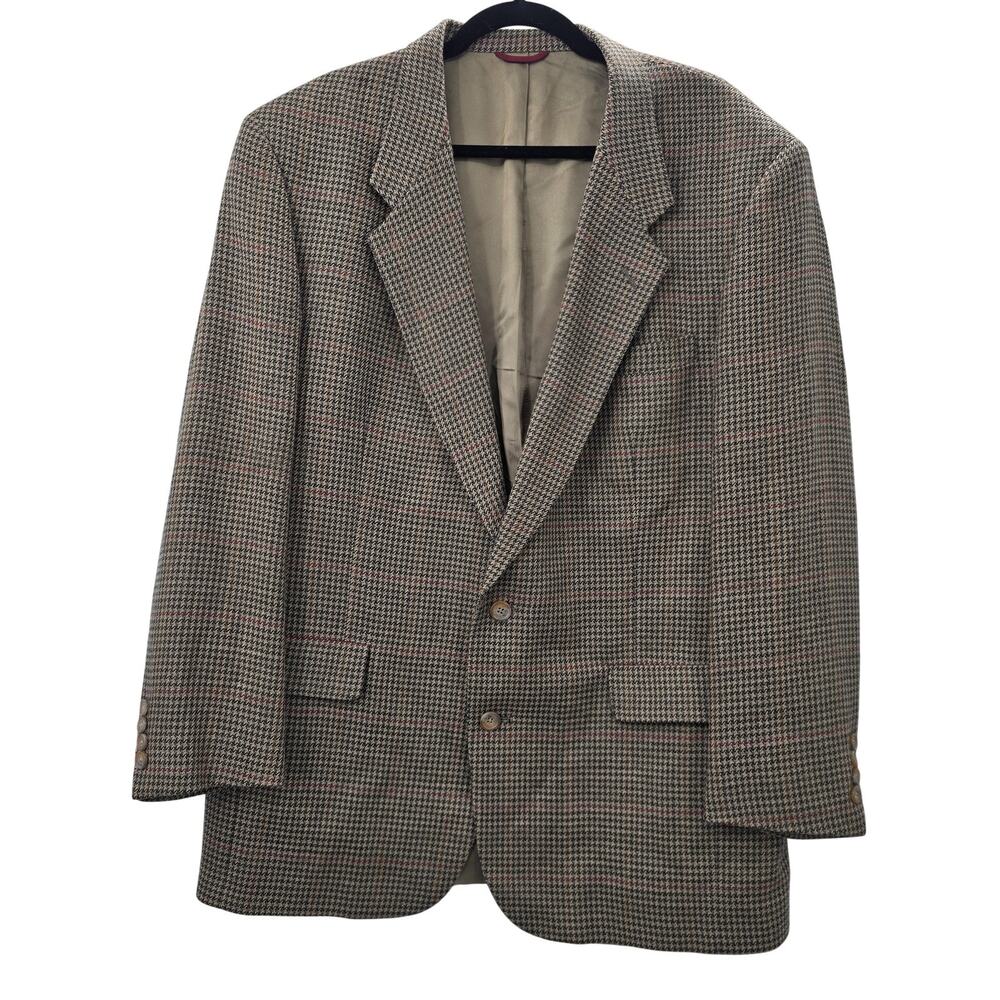 Hart Schaffner Marx Mens Blazer 44L Brown Wool Houndstooth USA
